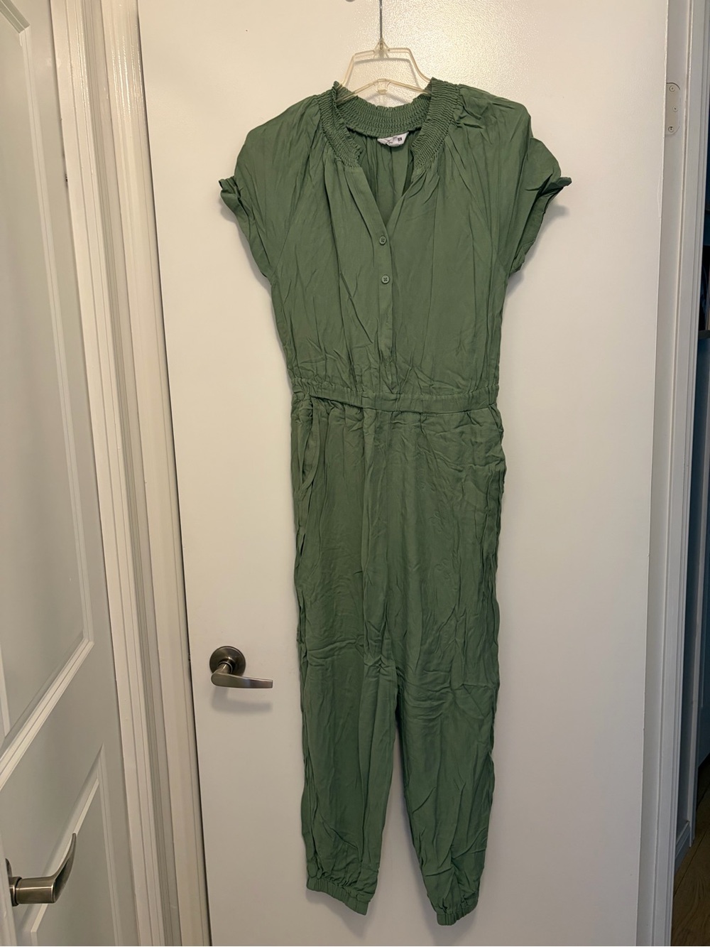 Steve Madden Olive Short-Sleeve Button Jumpsuit